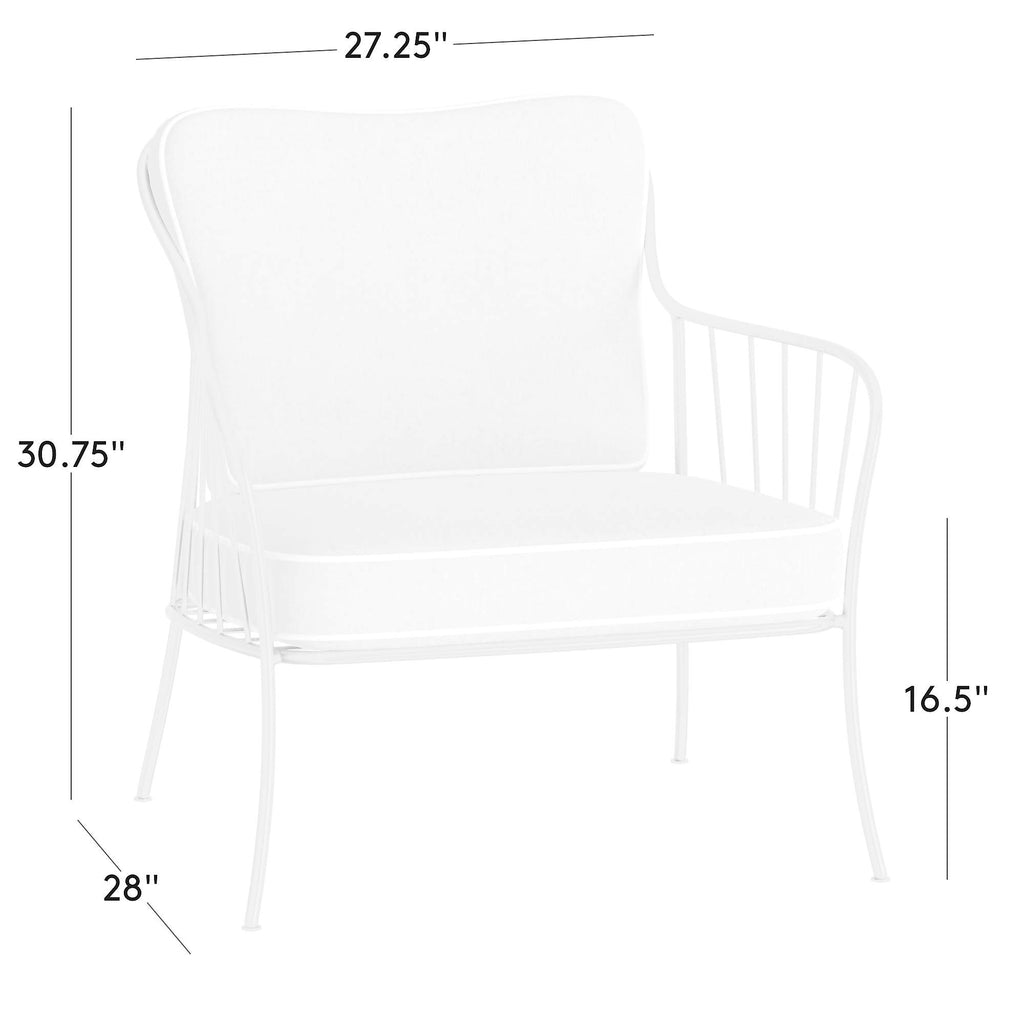 Welling Black Metal Outdoor Lounge Chair with White Cushions