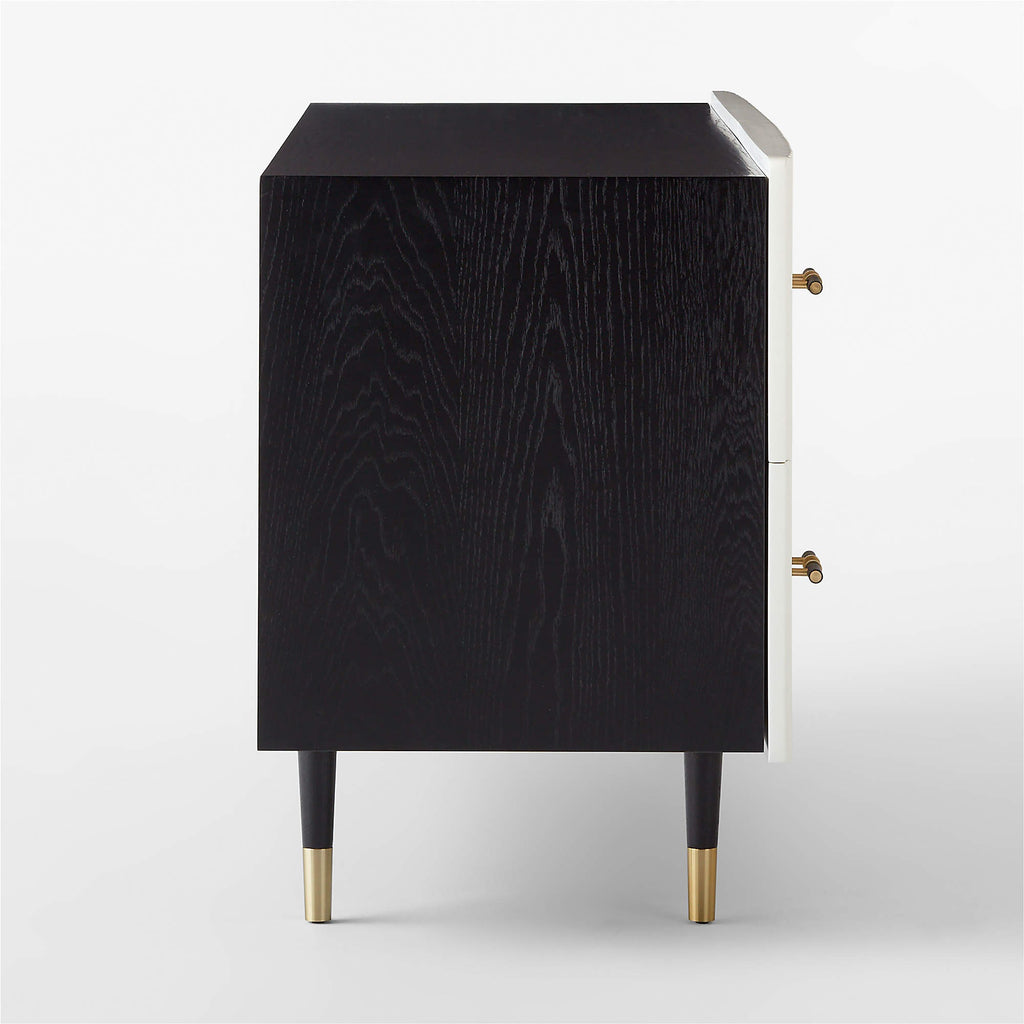 Crimped 59" White Lacquered Oak 4-Drawer Dresser