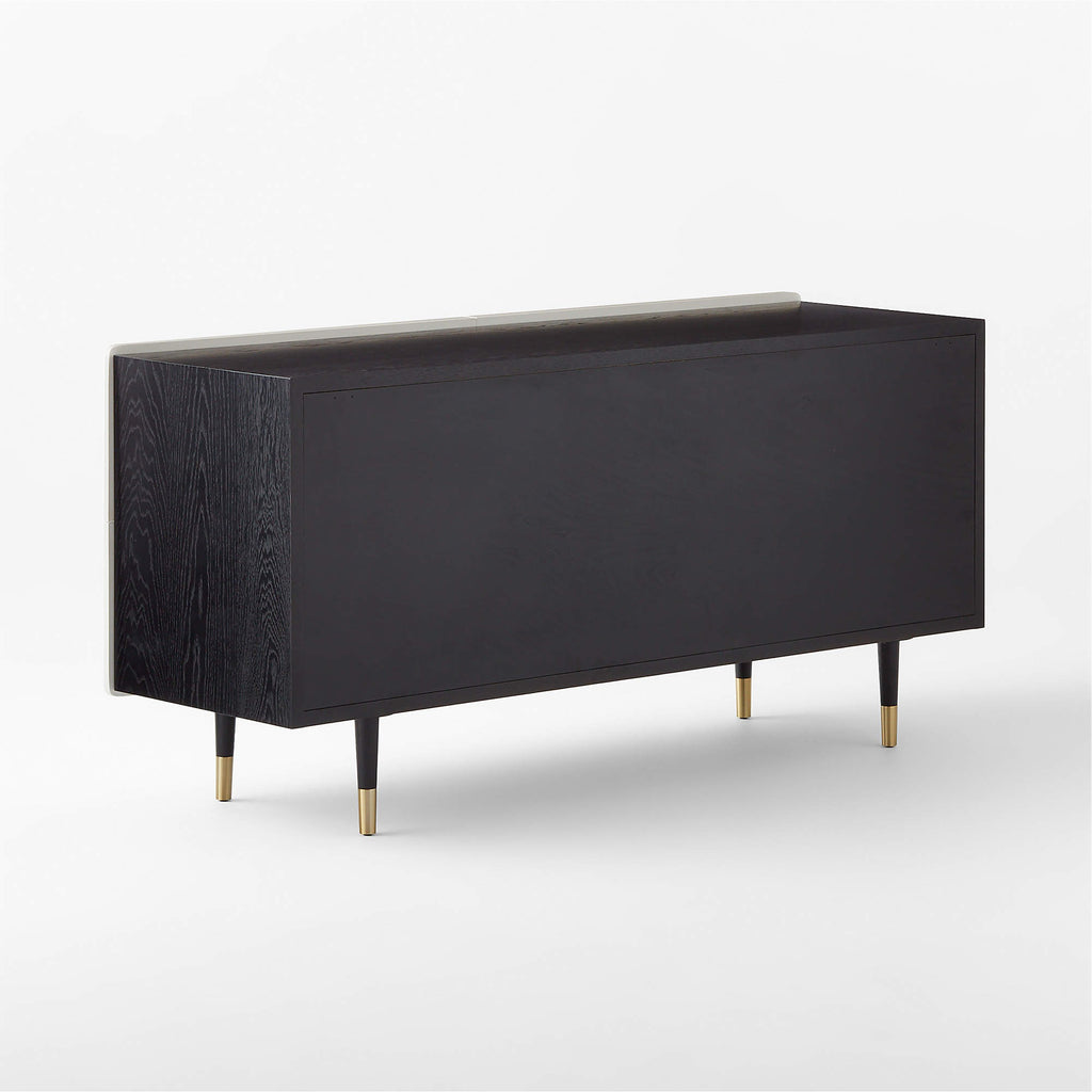 Crimped 59" White Lacquered Oak 4-Drawer Dresser