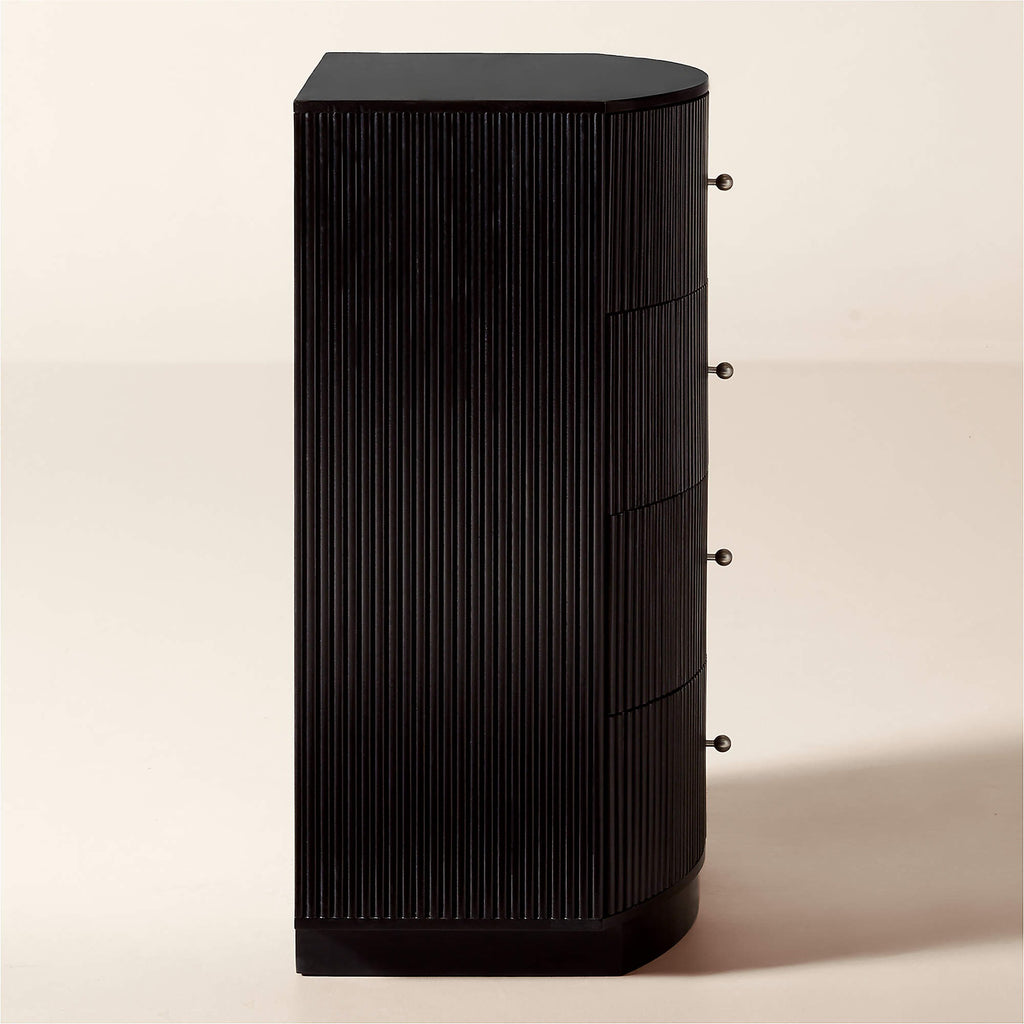 Cameo 33" Fluted Black Wood 4-Drawer Tall Dresser