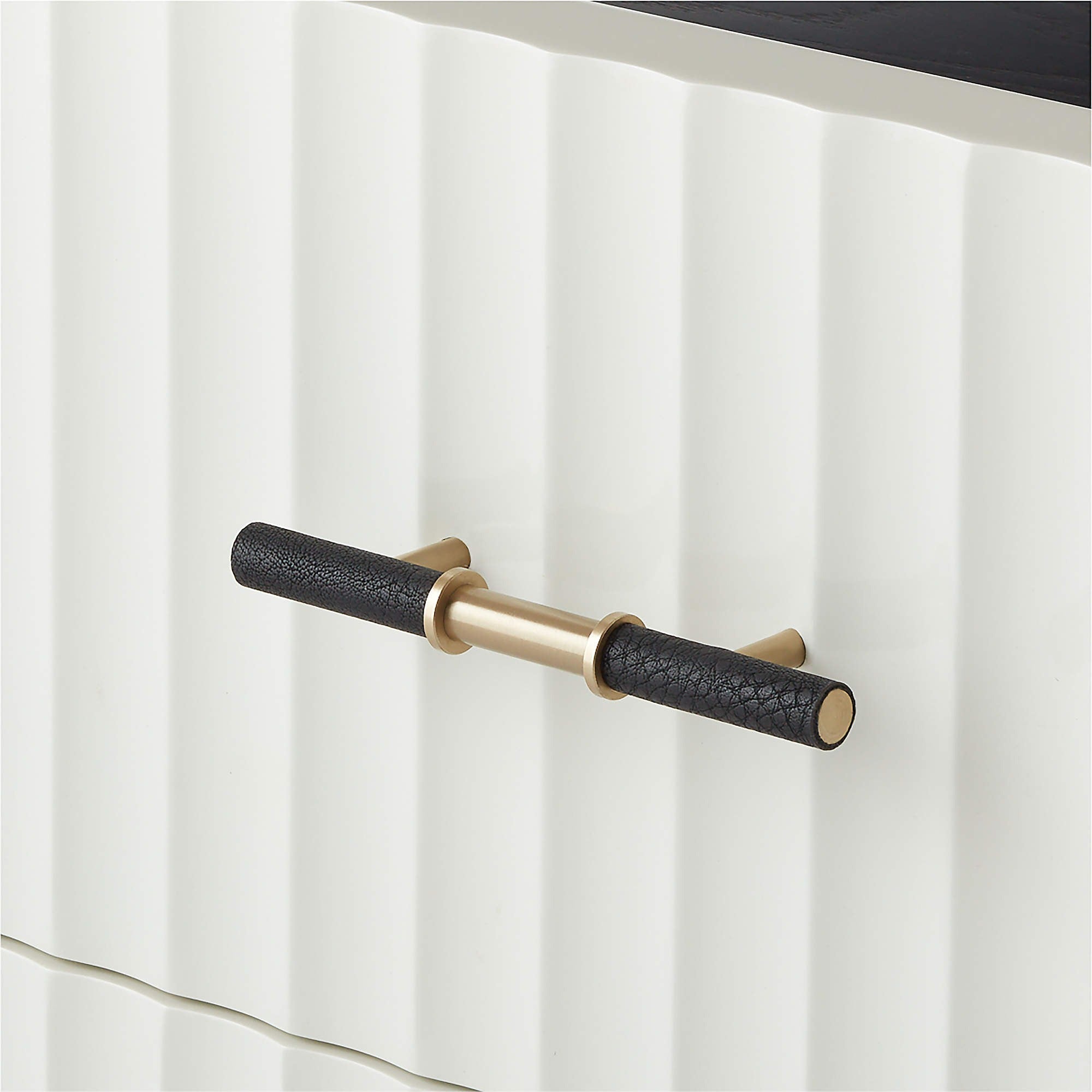 Crimped 59" White Lacquered Oak 4-Drawer Dresser