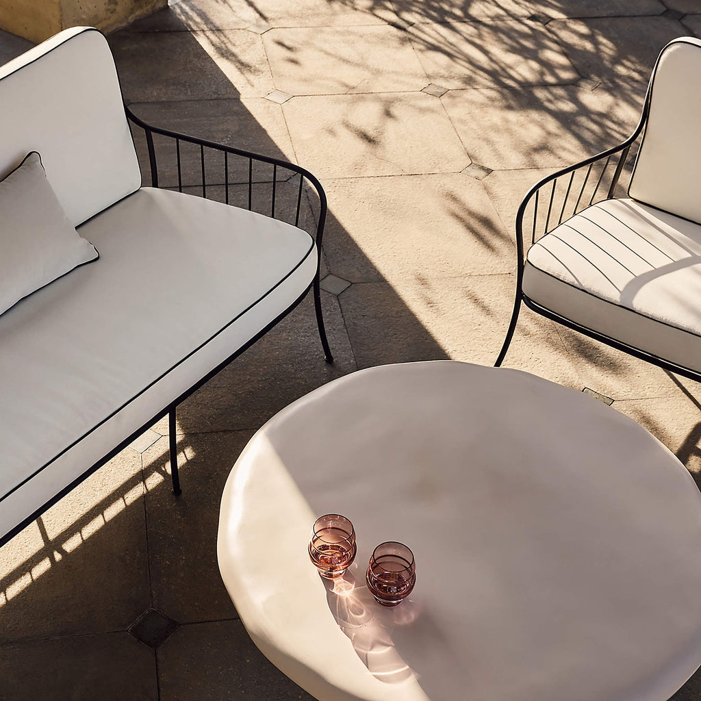 Welling Black Metal Outdoor Lounge Chair with White Cushions