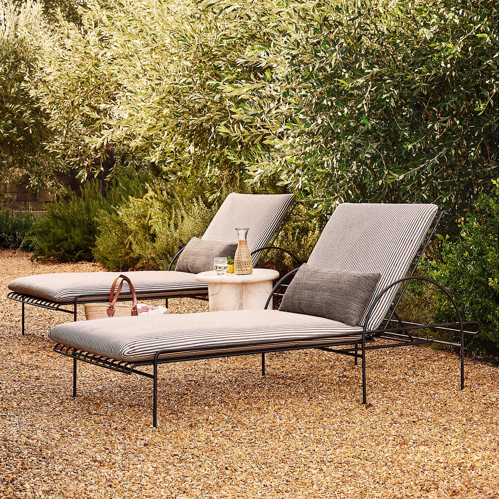 Costa Black Metal Outdoor Sun Lounger with Black and White Striped Sunbrella® Cushions