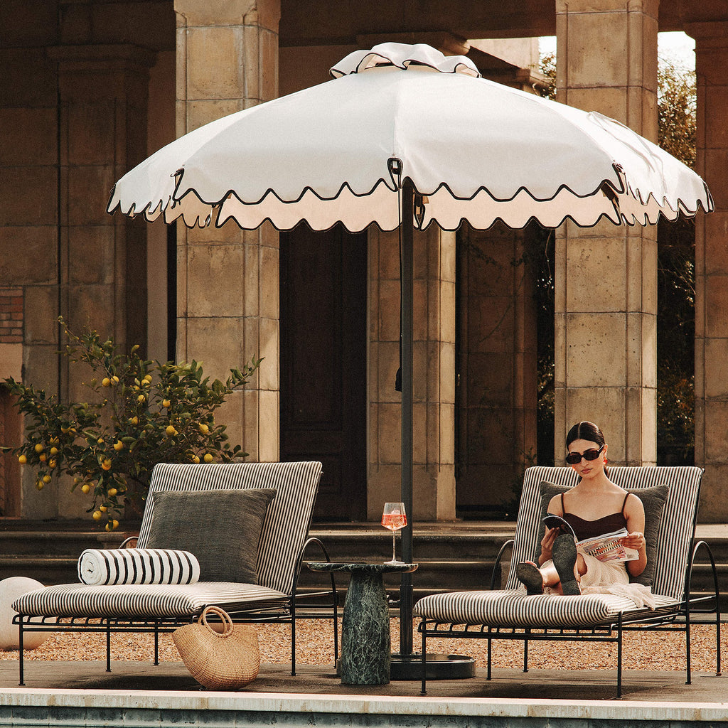 Costa Black Metal Outdoor Sun Lounger with Black and White Striped Sunbrella® Cushions