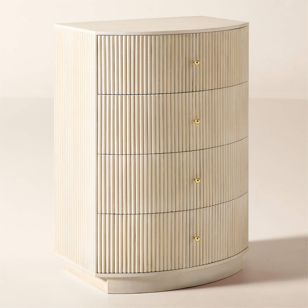 Cameo 33" Fluted Whitewash Wood 4-Drawer Tall Dresser