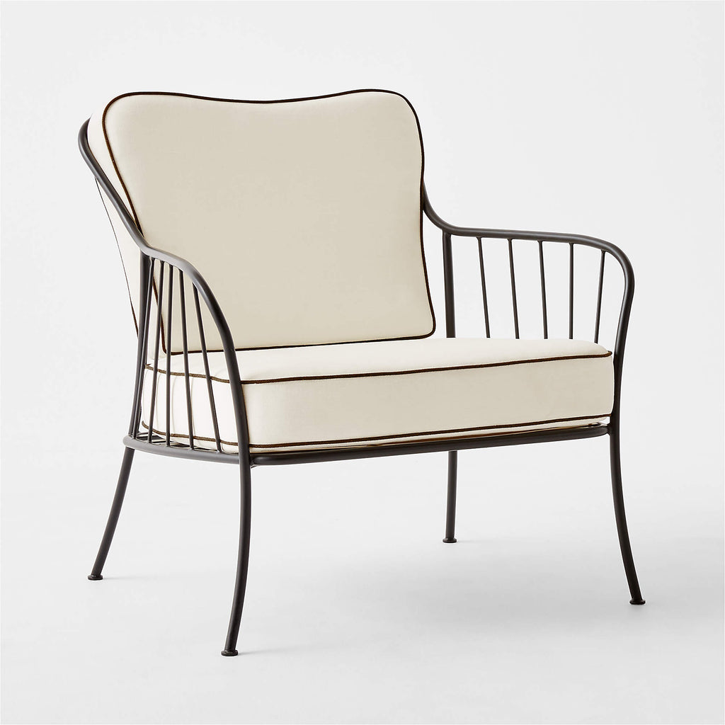 Welling Black Metal Outdoor Lounge Chair with White Cushions