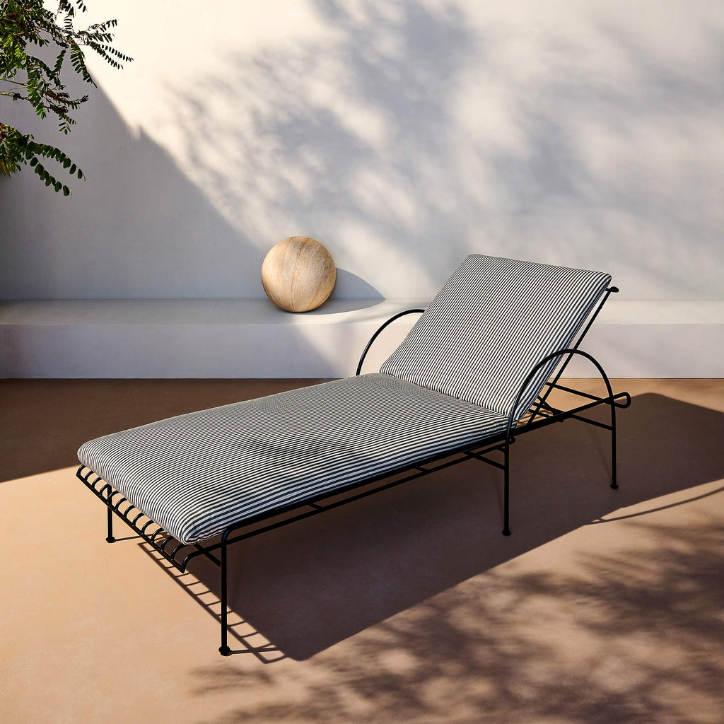 Costa Black Metal Outdoor Sun Lounger with Black and White Striped Sunbrella® Cushions