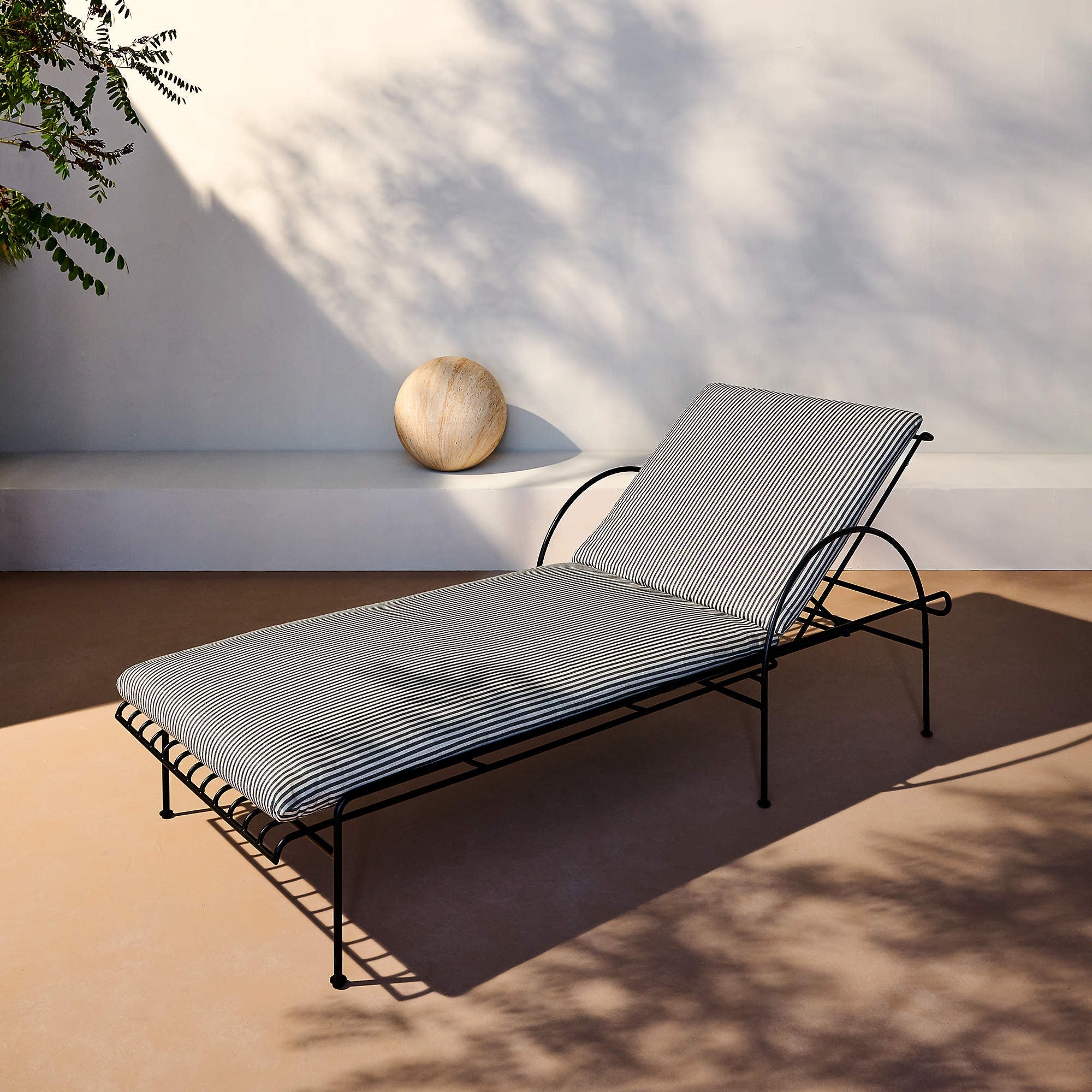 Costa Black Metal Outdoor Sun Lounger with Black and White Striped Sunbrella® Cushions