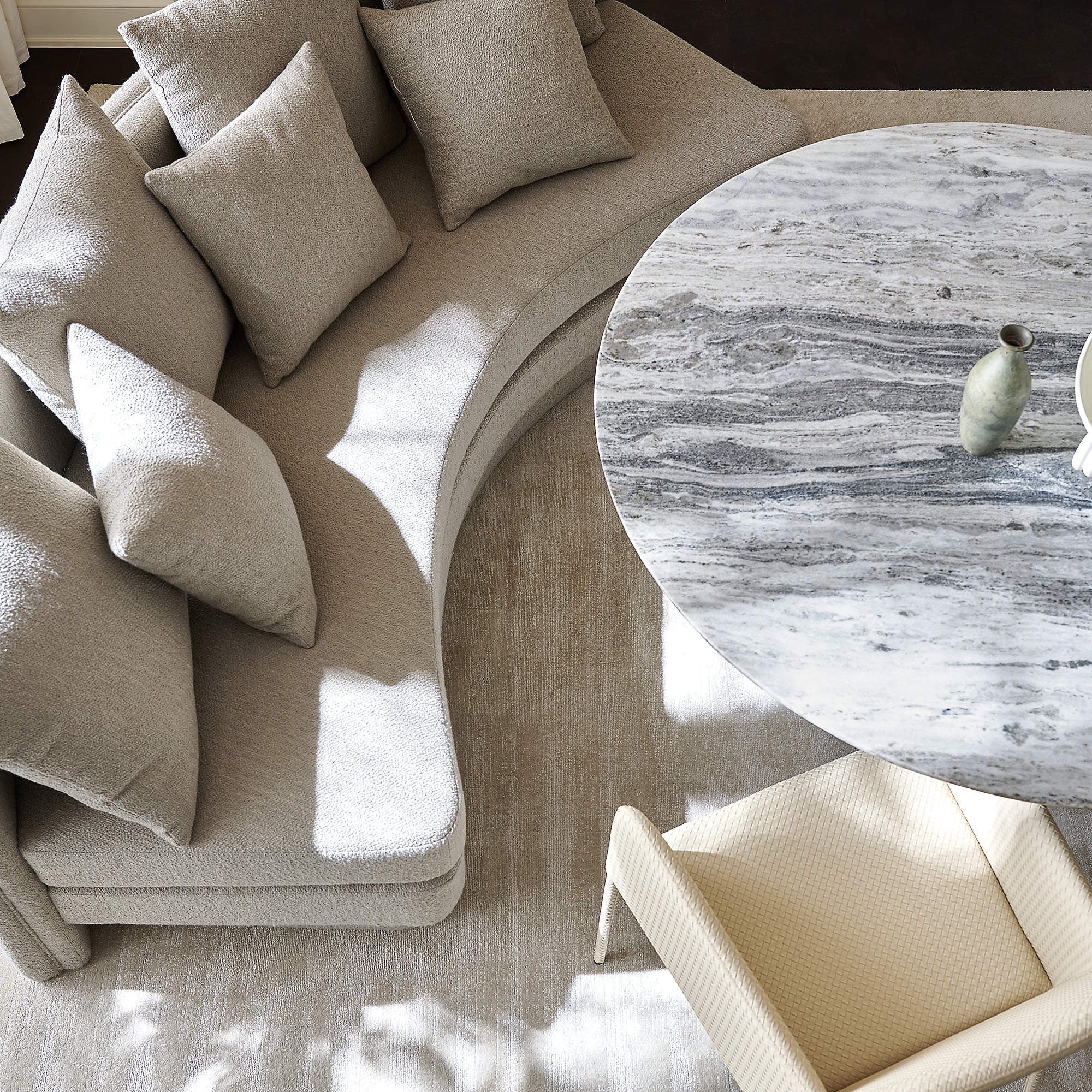 Desmond 98" Curved Grey Boucle Dining Banquette