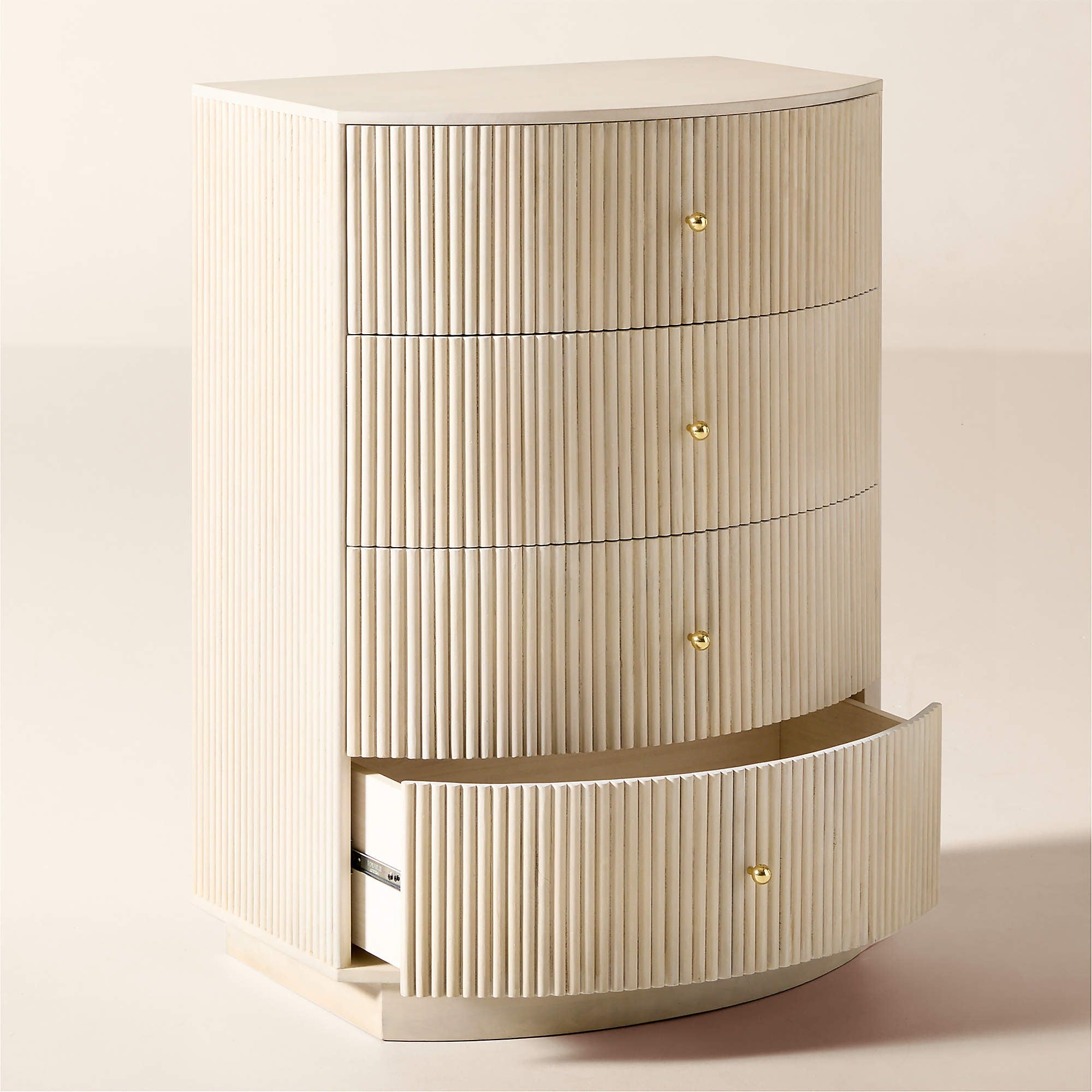 Cameo 33" Fluted Whitewash Wood 4-Drawer Tall Dresser