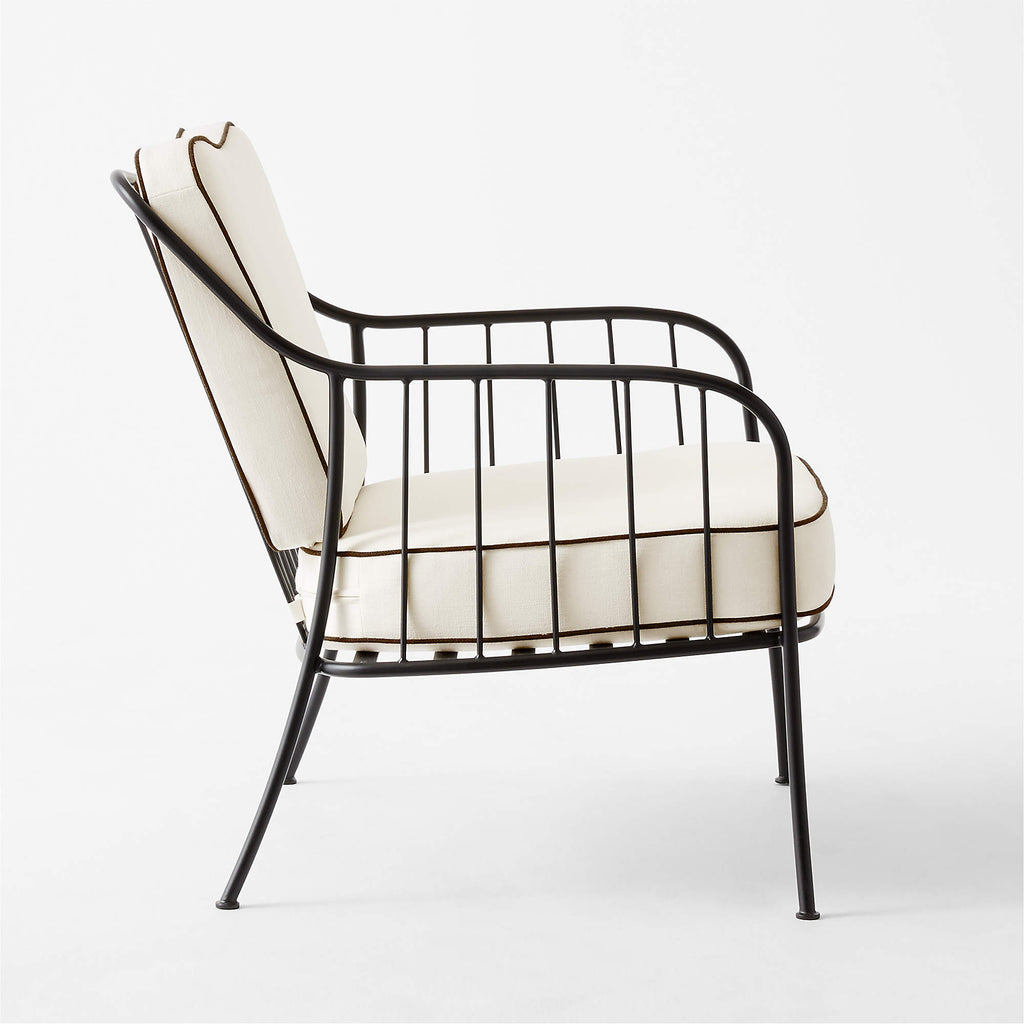 Welling Black Metal Outdoor Lounge Chair with White Cushions