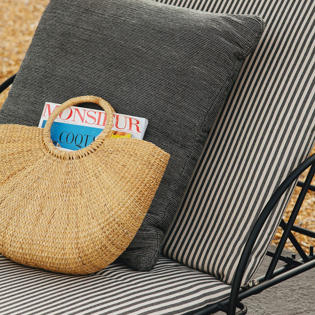 Costa Black Metal Outdoor Sun Lounger with Black and White Striped Sunbrella® Cushions