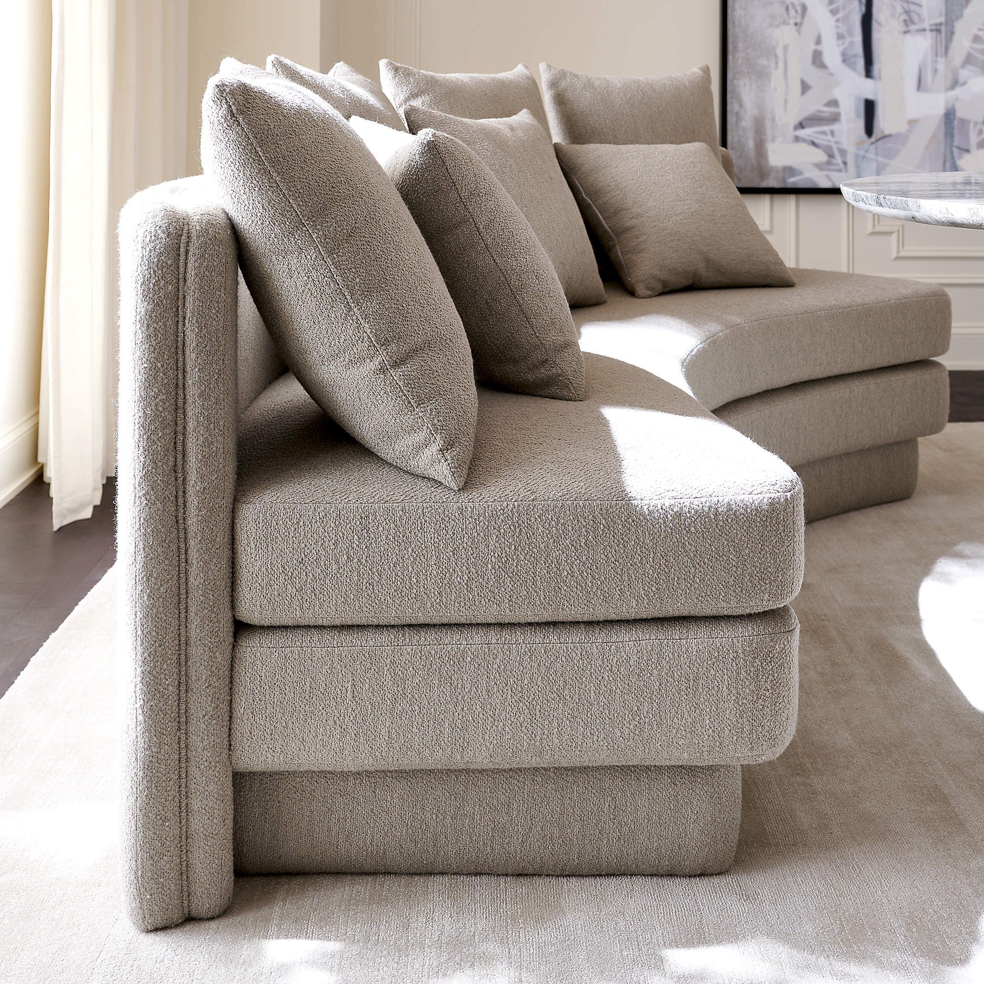 Desmond 98" Curved Grey Boucle Dining Banquette