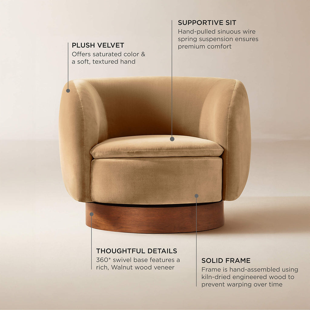 Muir Camel Velvet Swivel Chair