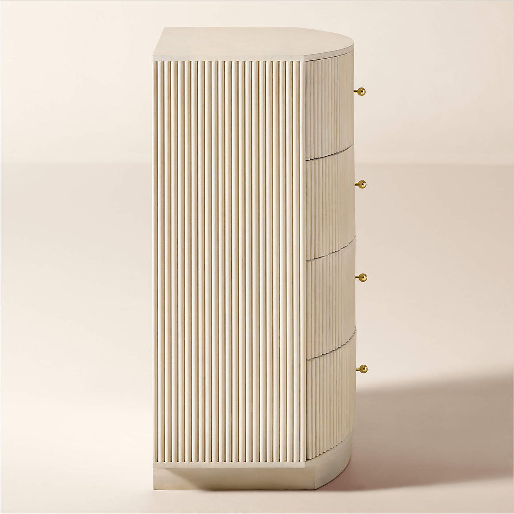 Cameo 33" Fluted Whitewash Wood 4-Drawer Tall Dresser