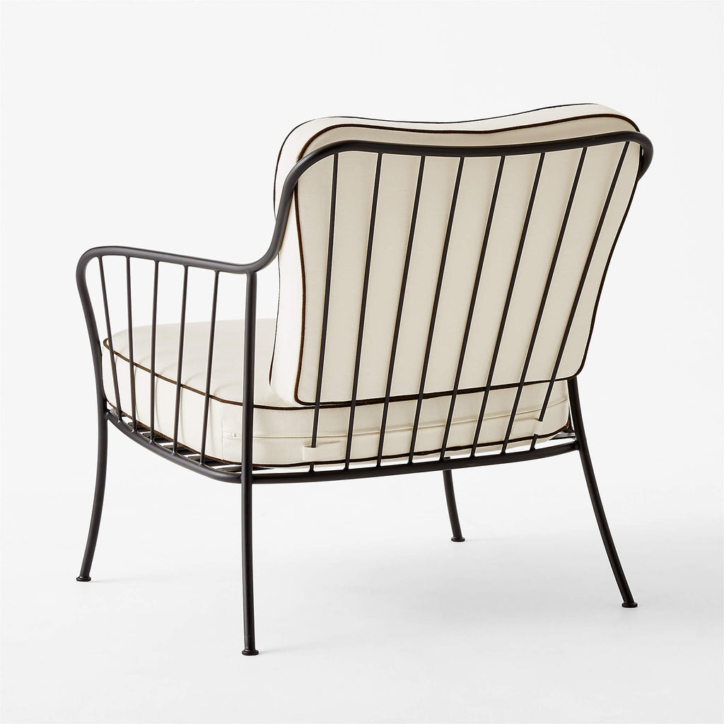 Welling Black Metal Outdoor Lounge Chair with White Cushions