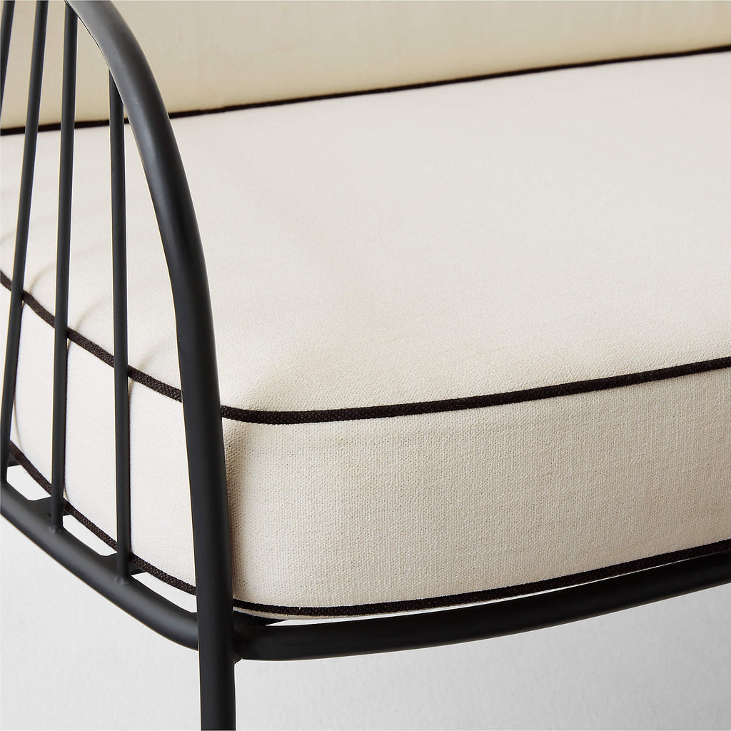 Welling Black Metal Outdoor Lounge Chair with White Cushions