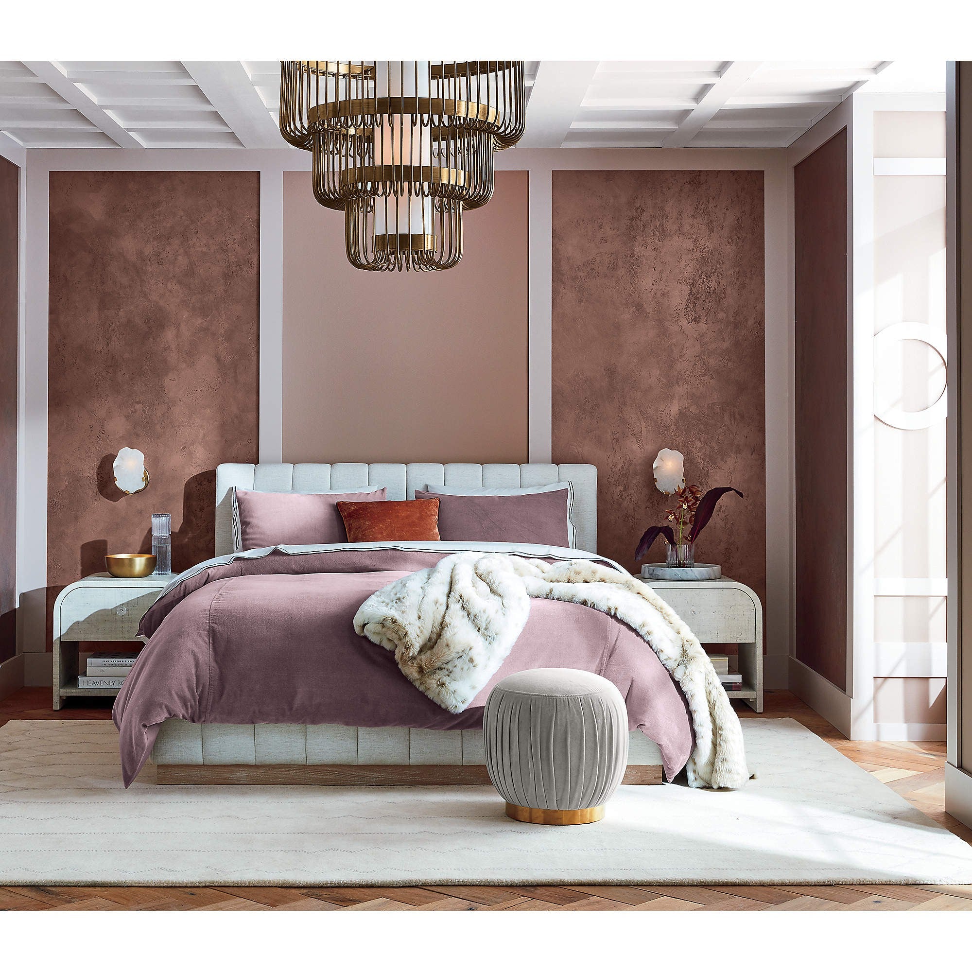 Forte Channeled White Performance Fabric King Bed