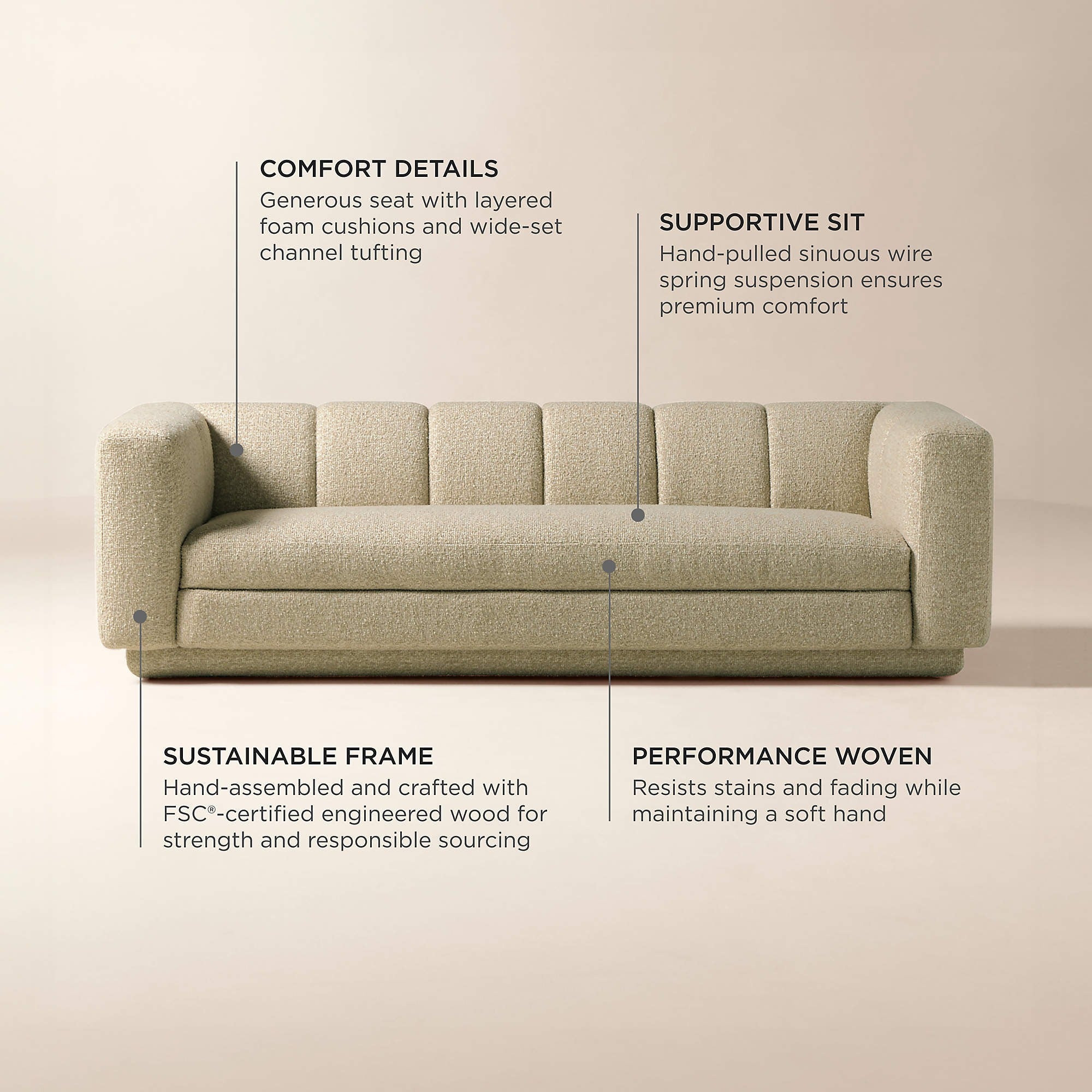 Yarrow 97.5" Camel Woven Fabric Sofa