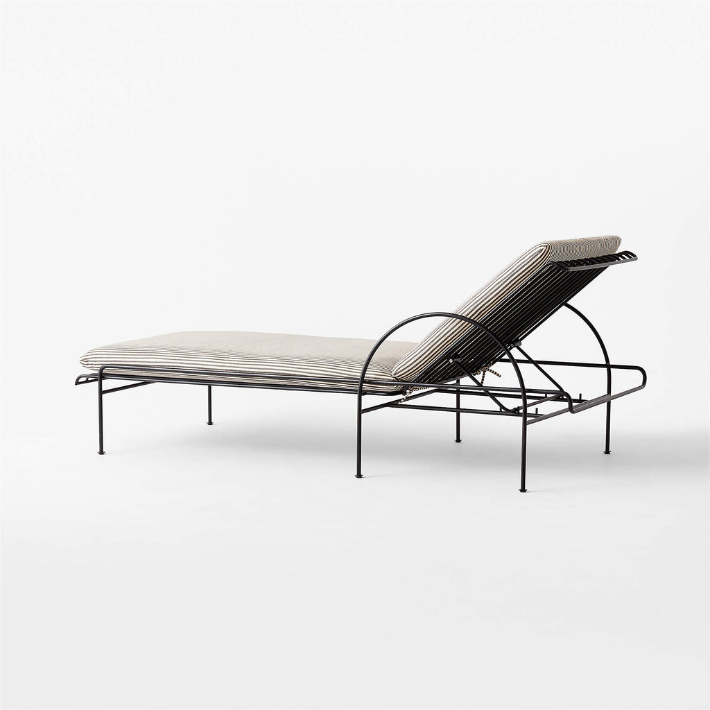 Costa Black Metal Outdoor Sun Lounger with Black and White Striped Sunbrella® Cushions