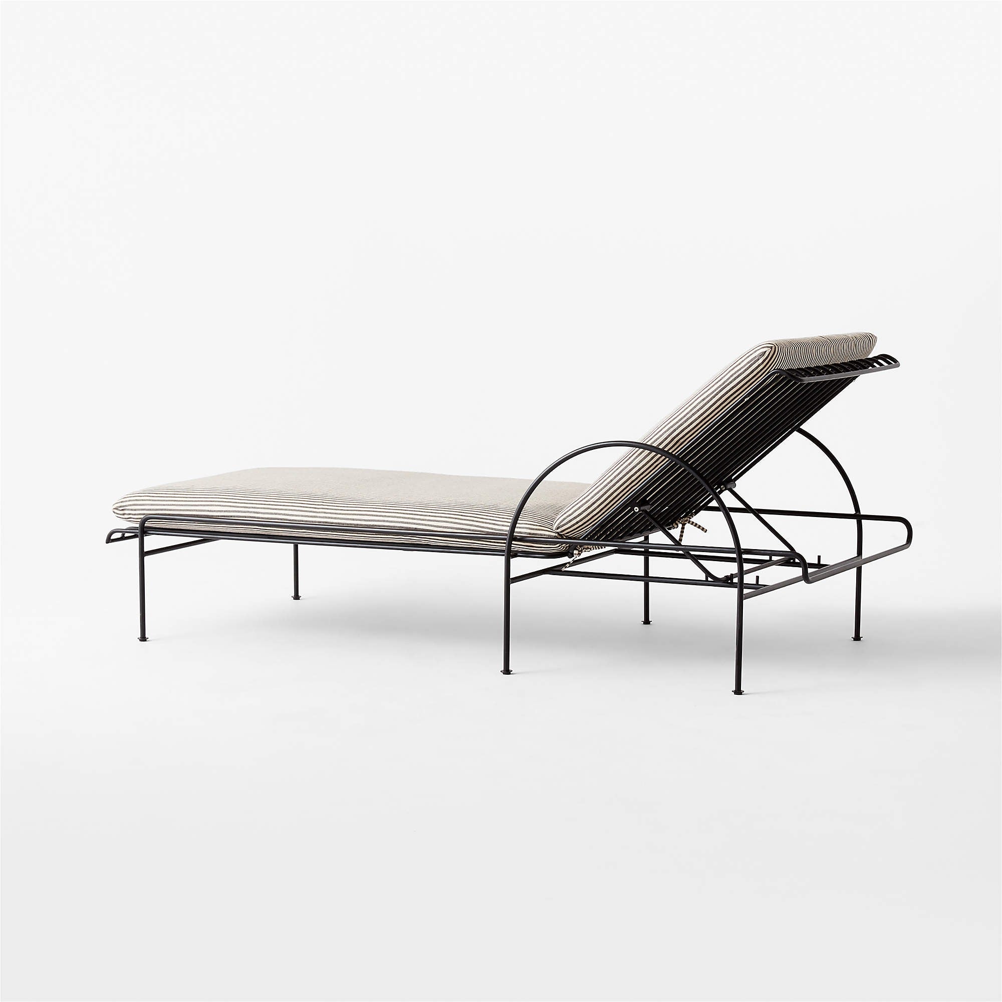 Costa Black Metal Outdoor Sun Lounger with Black and White Striped Sunbrella® Cushions