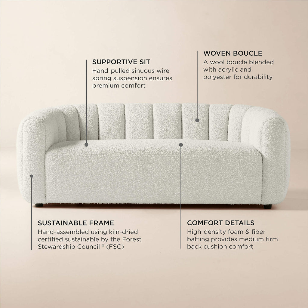 Fitz 72.5" Channeled White Boucle Loveseat