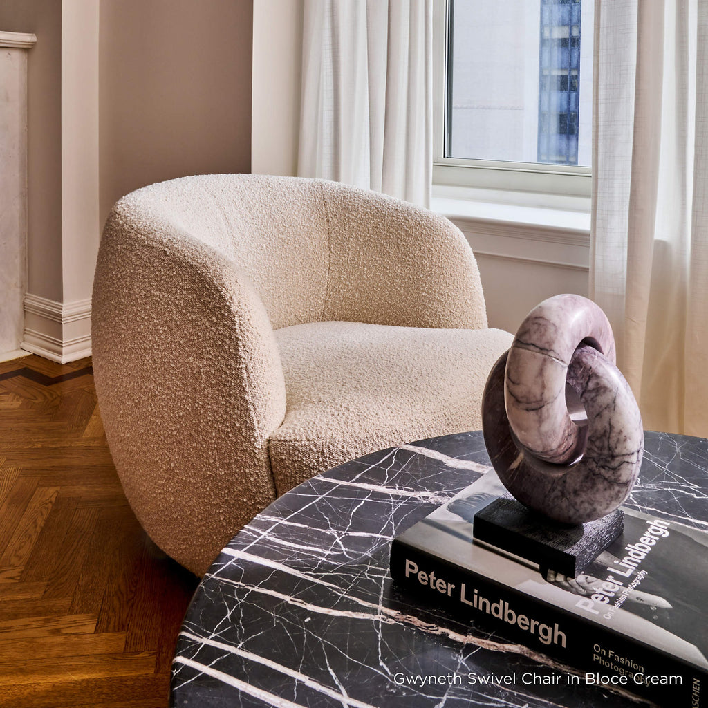 Gwyneth Ivory Boucle Swivel Chair by goop