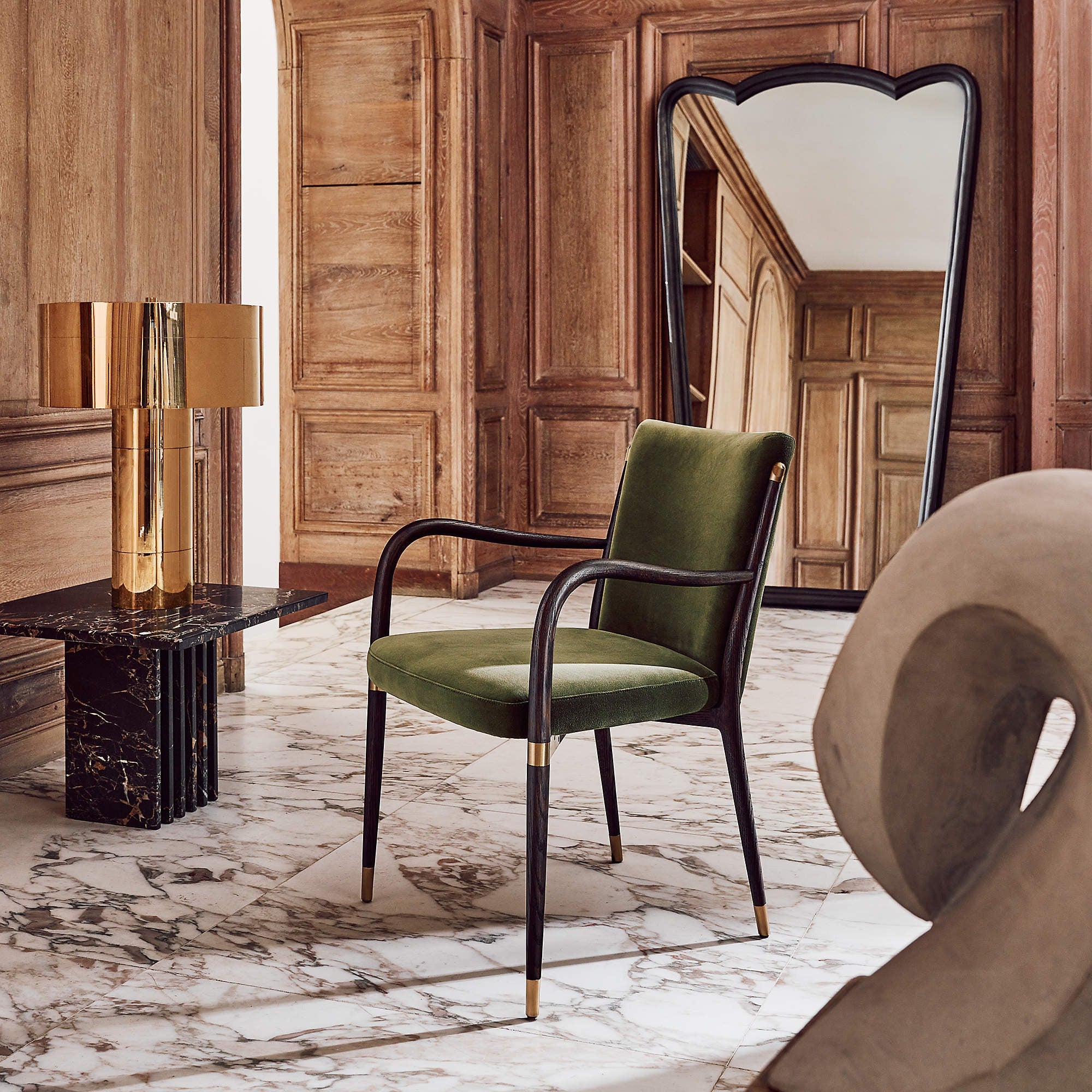 Norrie Forest Green Velvet Dining Armchair