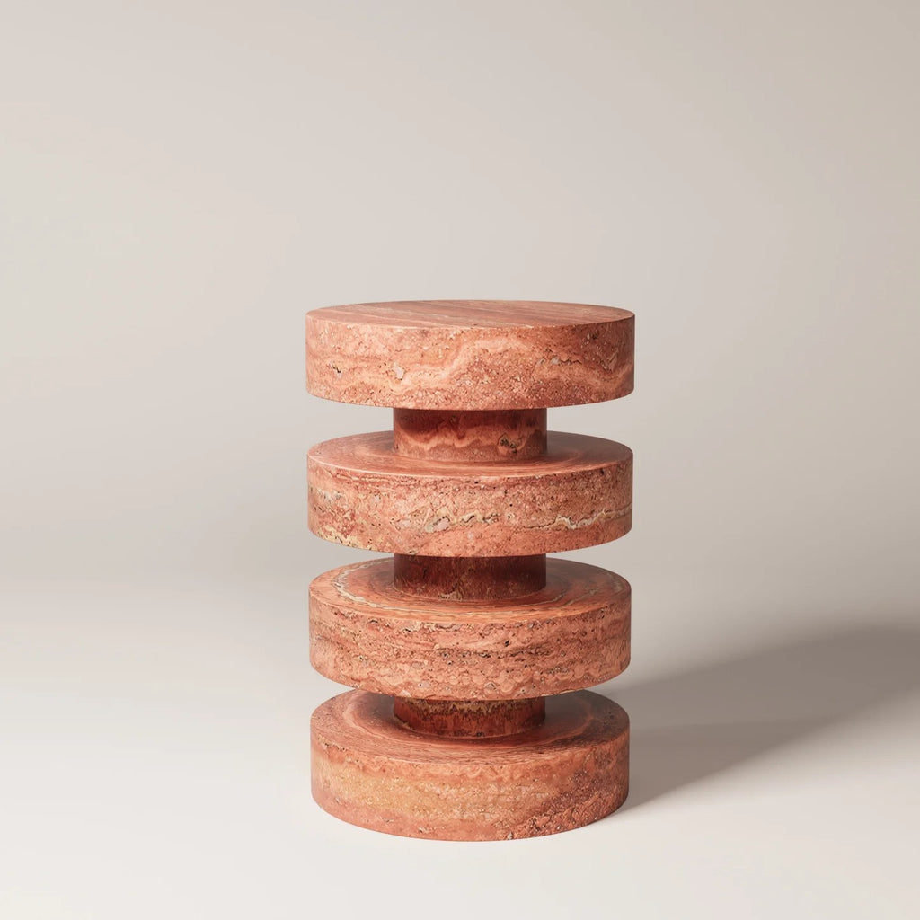 NOË 45 Red travertine Side Table - Modern Travertine Furniture