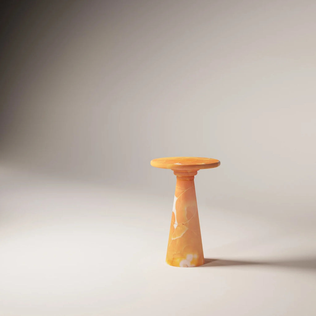 MÛKES S Orange Onyx Side Table - Modern Travertine Furniture