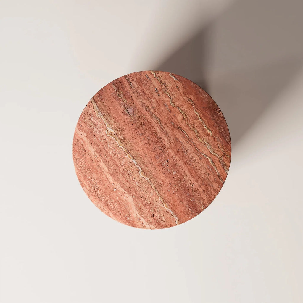 NOË 45 Red travertine Side Table - Modern Travertine Furniture