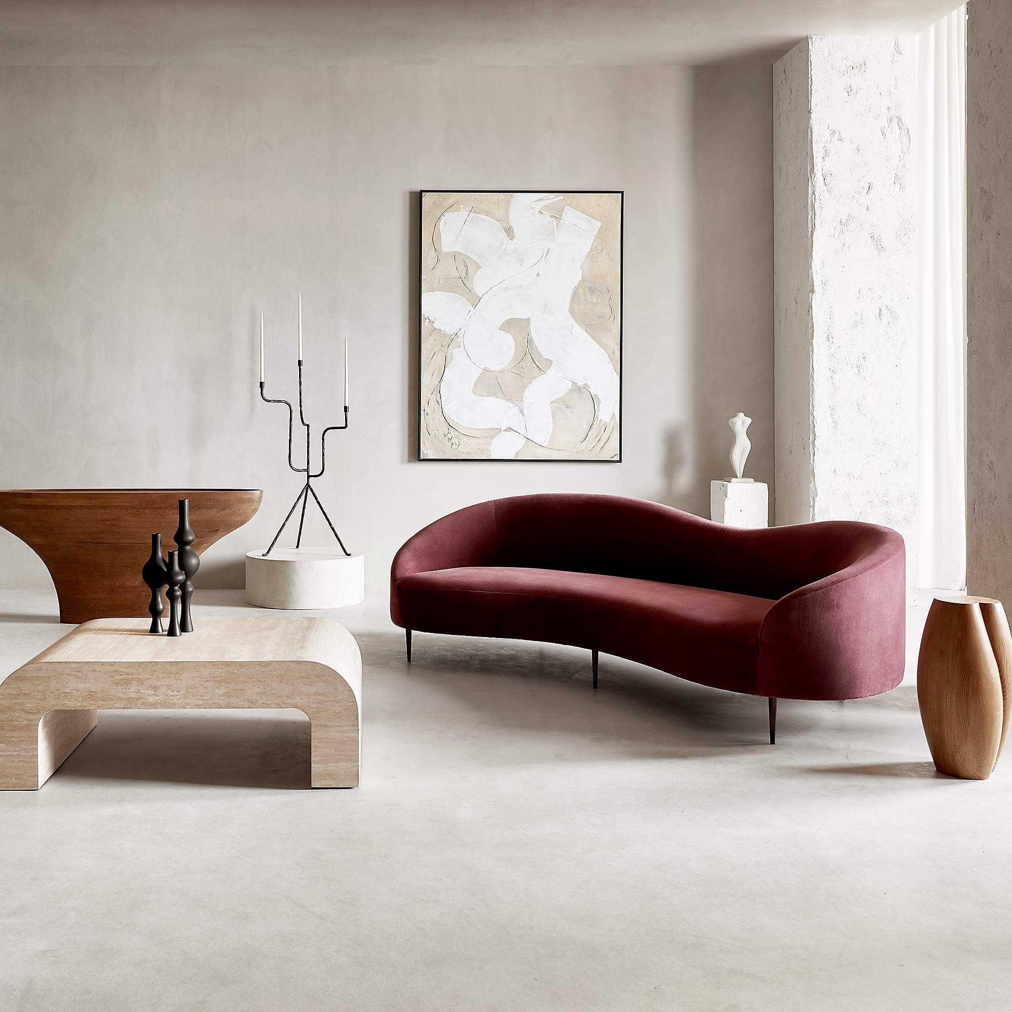 Curvo 96.5" Rose Velvet Sofa by goop