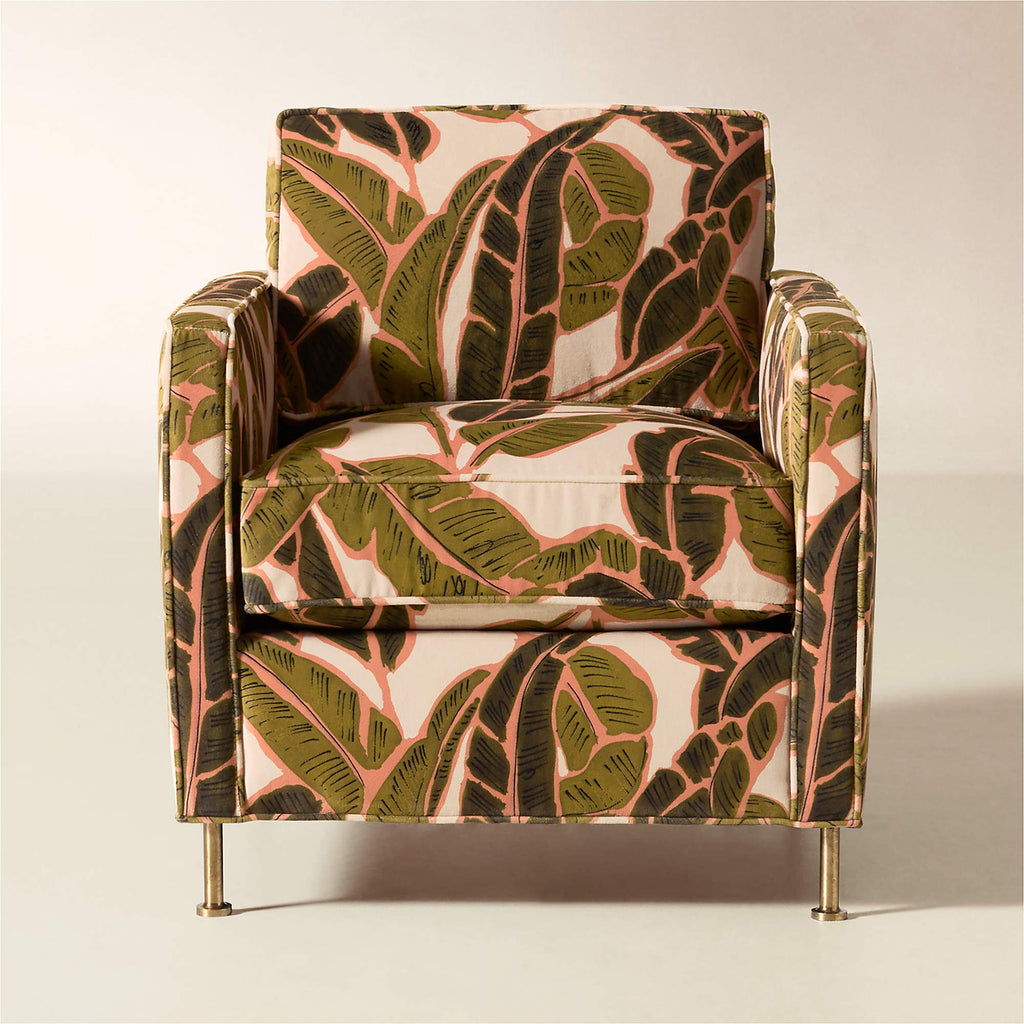 Brett Palm Print Velvet Accent Chair