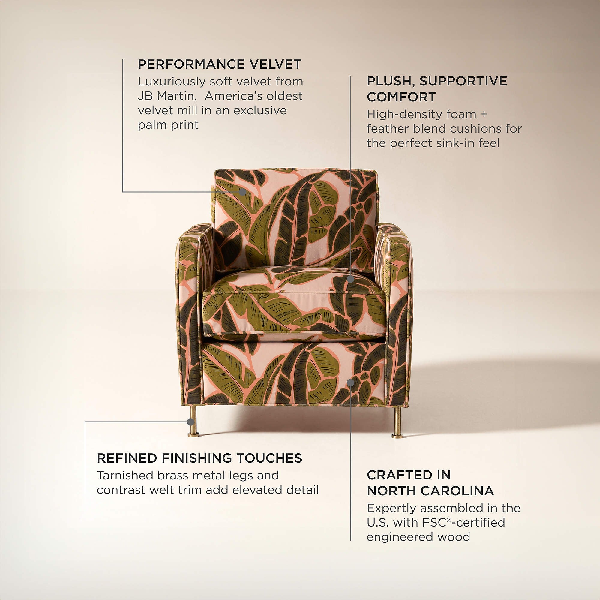 Brett Palm Print Velvet Accent Chair