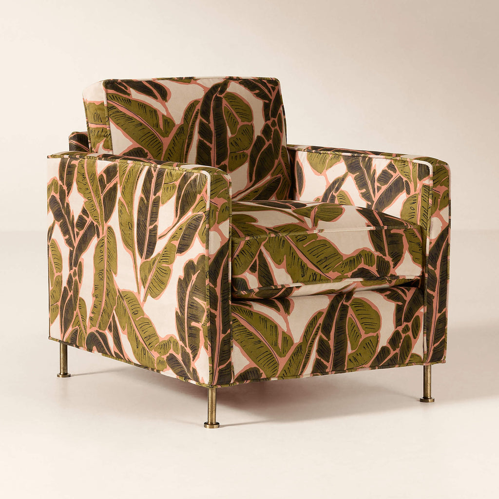 Brett Palm Print Velvet Accent Chair