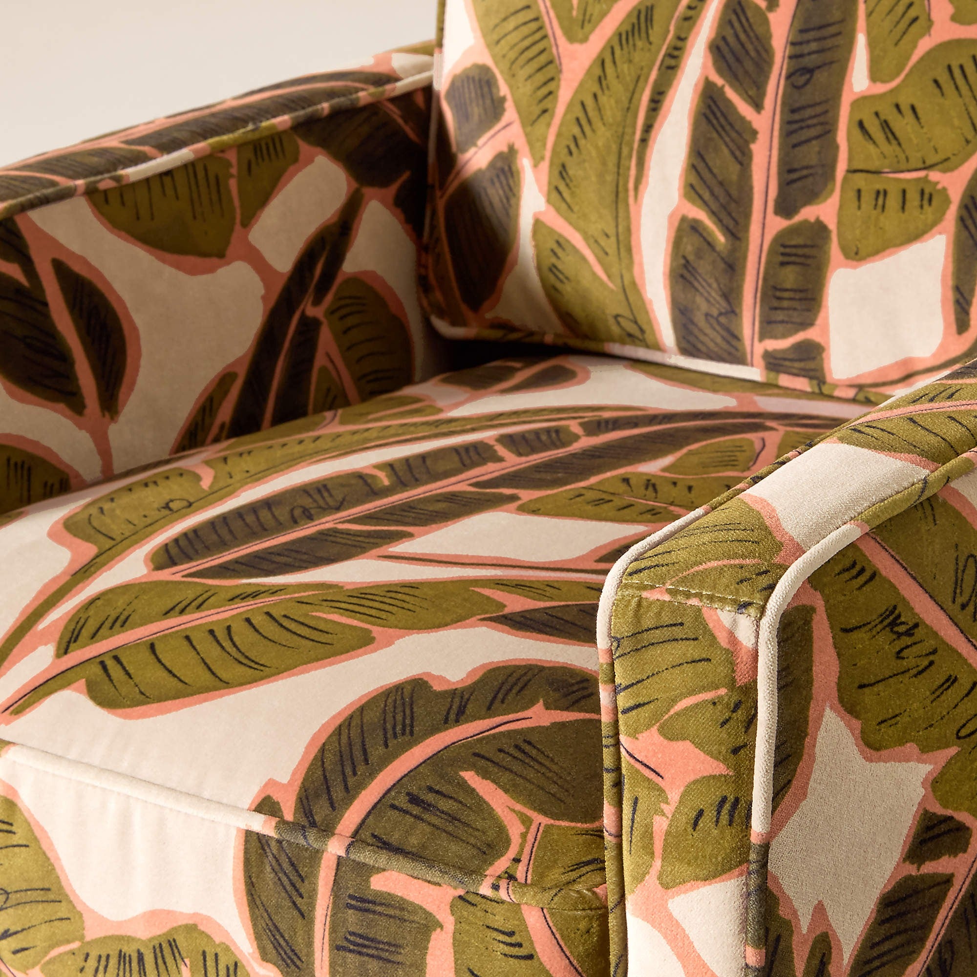 Brett Palm Print Velvet Accent Chair