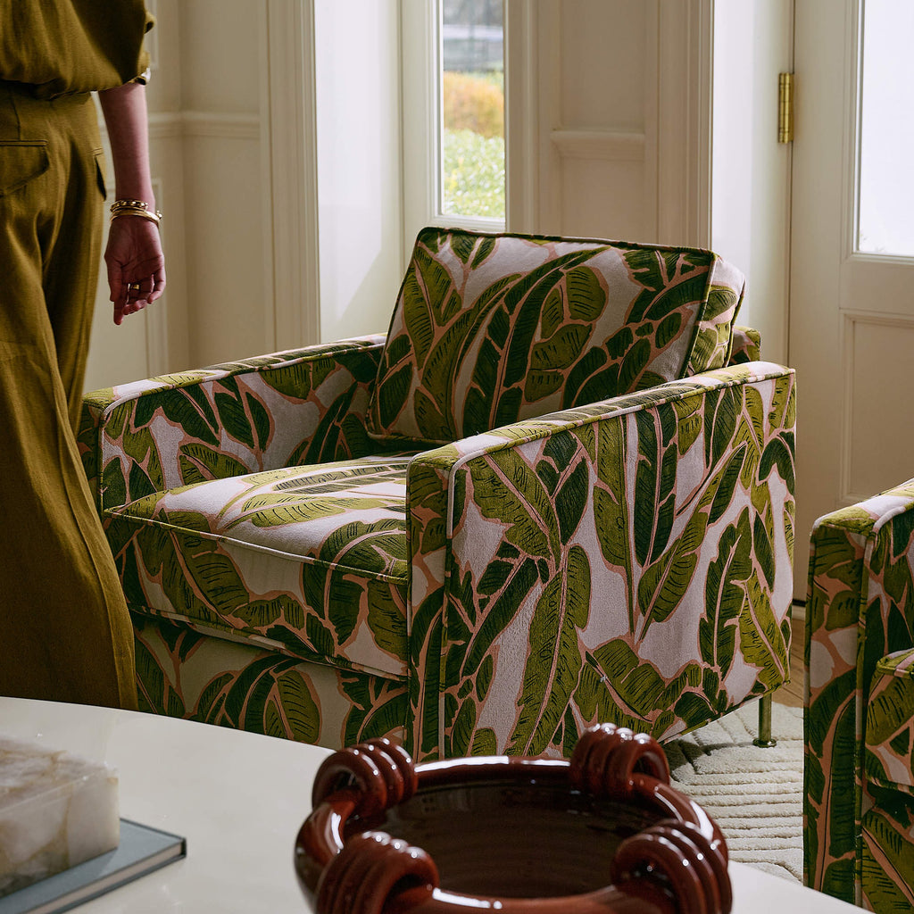 Brett Palm Print Velvet Accent Chair