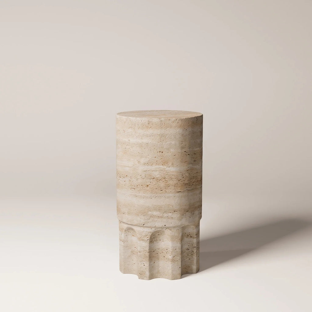 ROMA Travertine Vein Cut Side Table - Modern Travertine Furniture