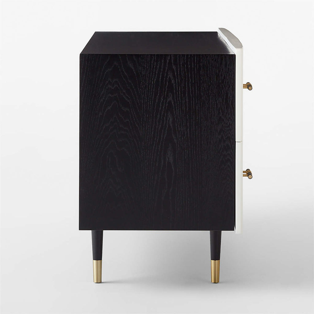 Crimped 59" White Lacquered Oak 4-Drawer Dresser