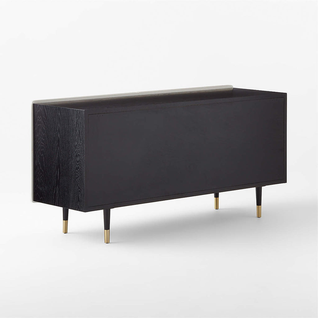 Crimped 59" White Lacquered Oak 4-Drawer Dresser