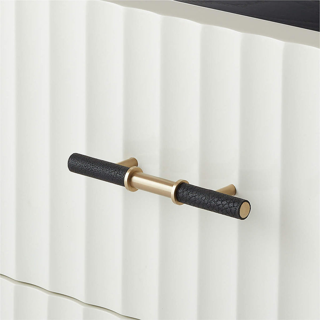 Crimped 59" White Lacquered Oak 4-Drawer Dresser