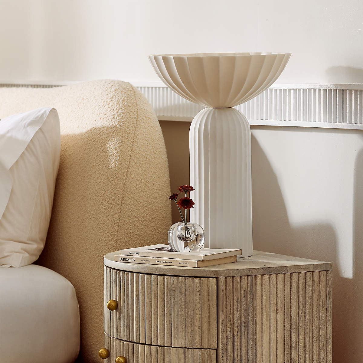 Cameo 33" Fluted Whitewash Wood 4-Drawer Tall Dresser