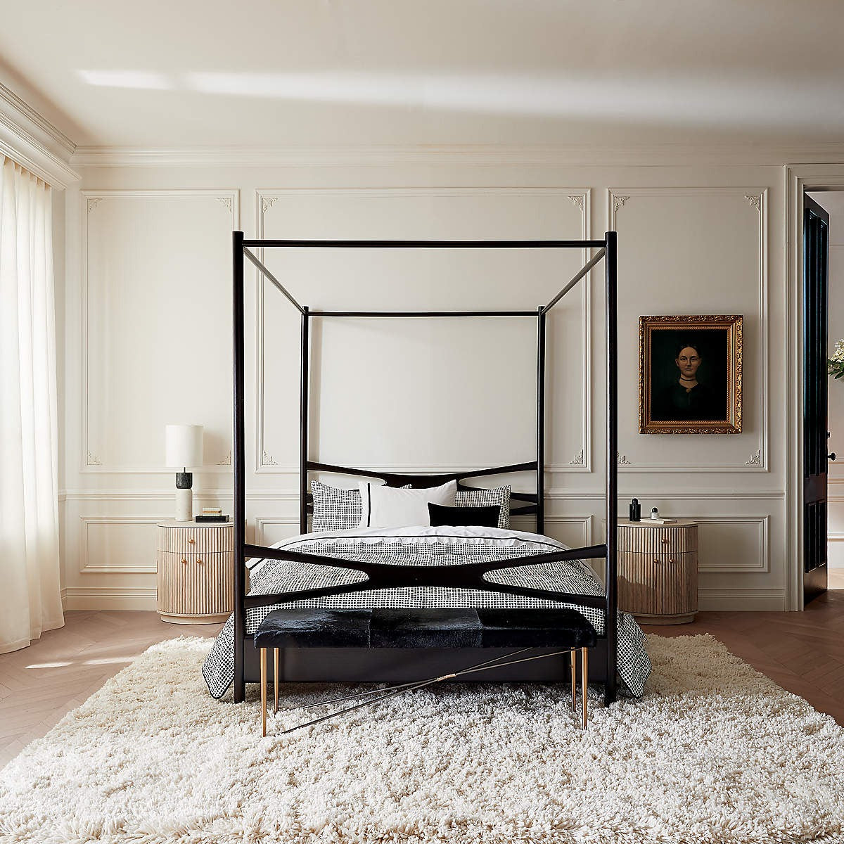 Cameo 33" Fluted Whitewash Wood 4-Drawer Tall Dresser