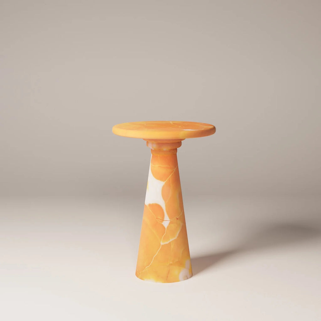 MÛKES S Orange Onyx Side Table - Modern Travertine Furniture
