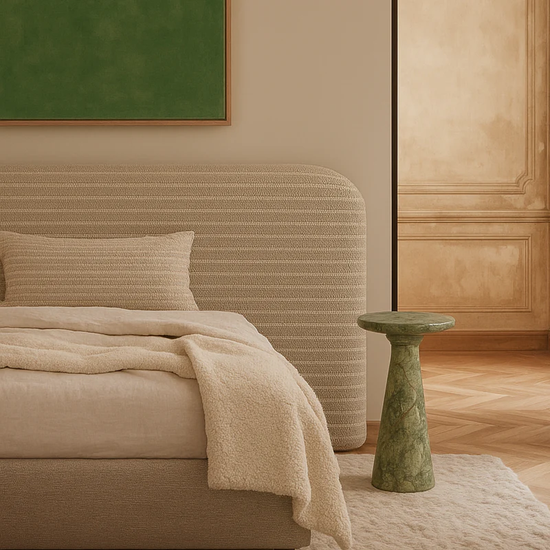 MÛKES S Green Forest Side Table - Modern Travertine Furniture