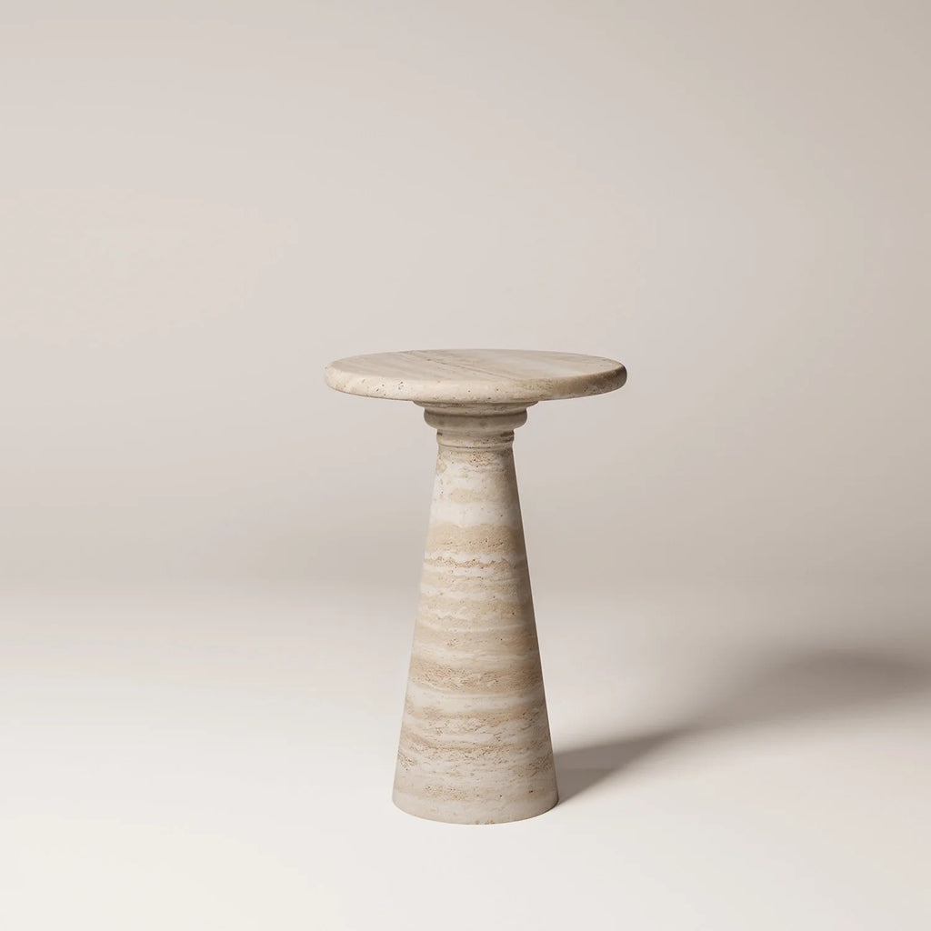 MÛKES S Travertine Vein Cut Side Table - Modern Travertine Furniture