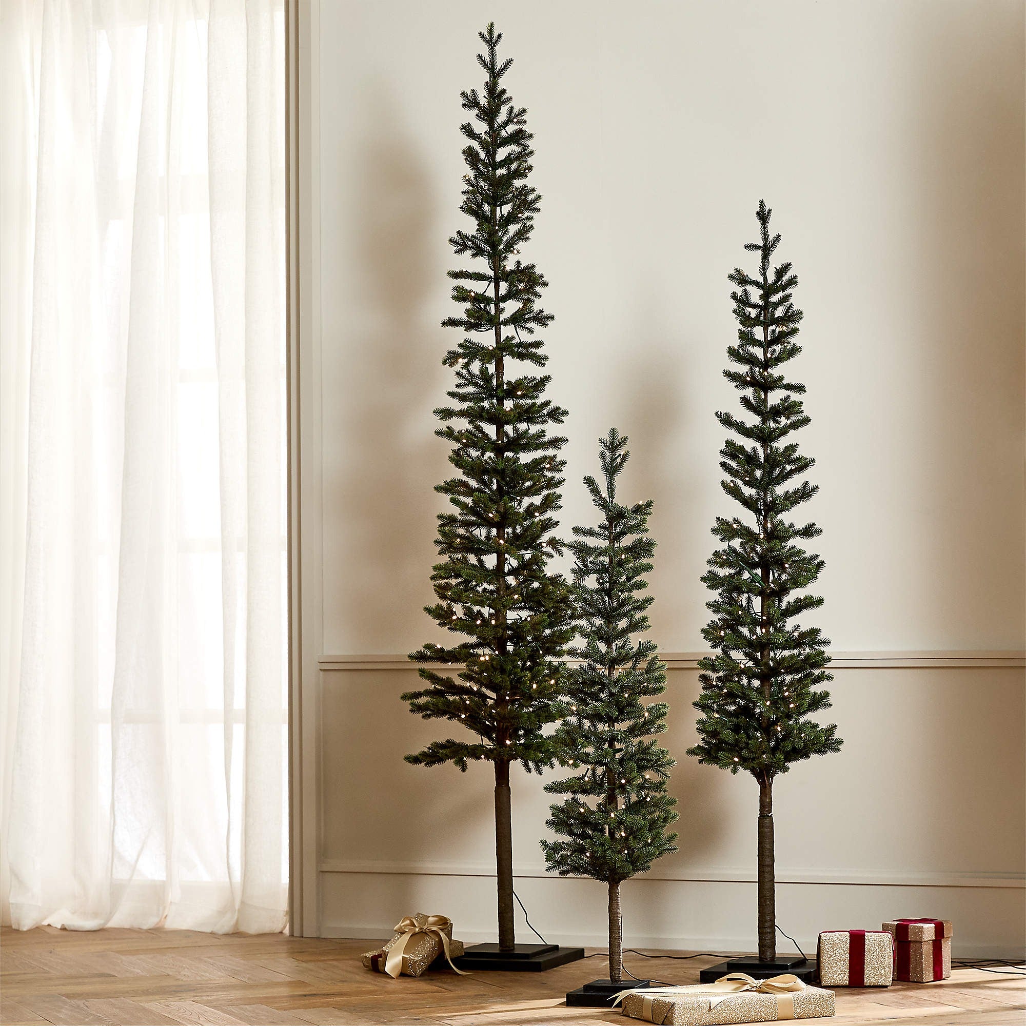 Faux Pencil Pine Christmas Trees, Set of 3