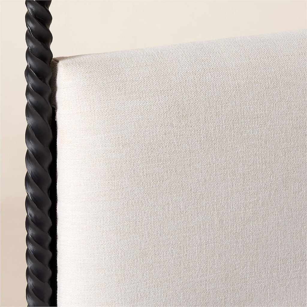 Amani Hand-Forged Steel Framed Warm White Upholstered Canopy King Bed