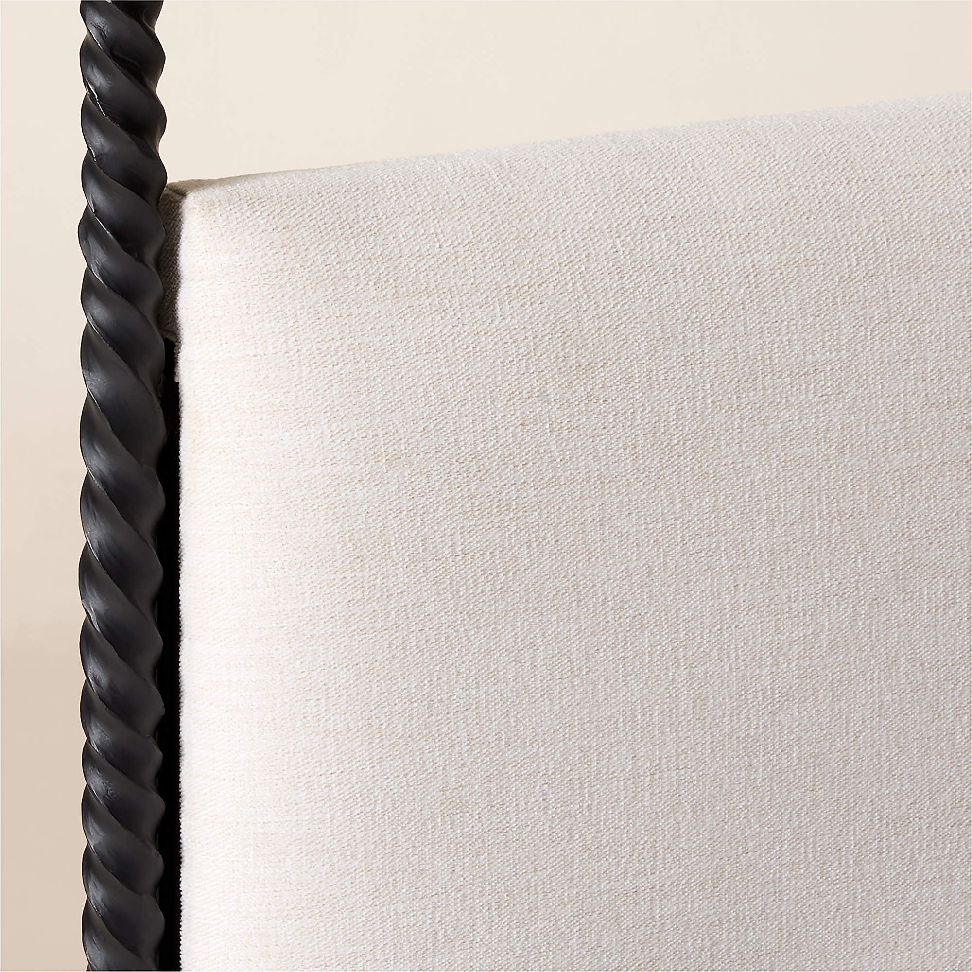 Amani Hand-Forged Steel Framed Warm White Upholstered Canopy King Bed