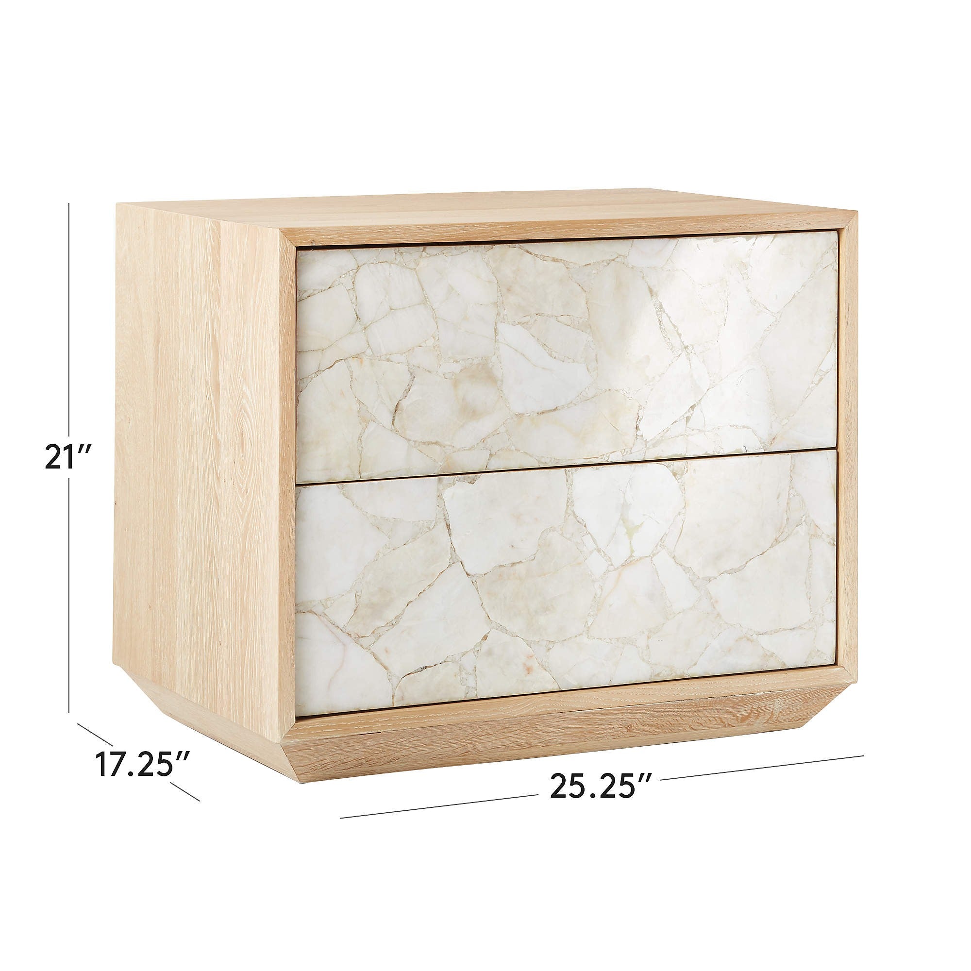Rocca 25" Agate and White Oak Wood 2-Drawer Nightstand
